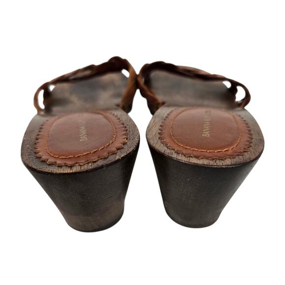 Vintage Wooden Heels Sandal Brown Banana Republic Braided Woven Leather Mule 8.5 - Picture 9 of 16
